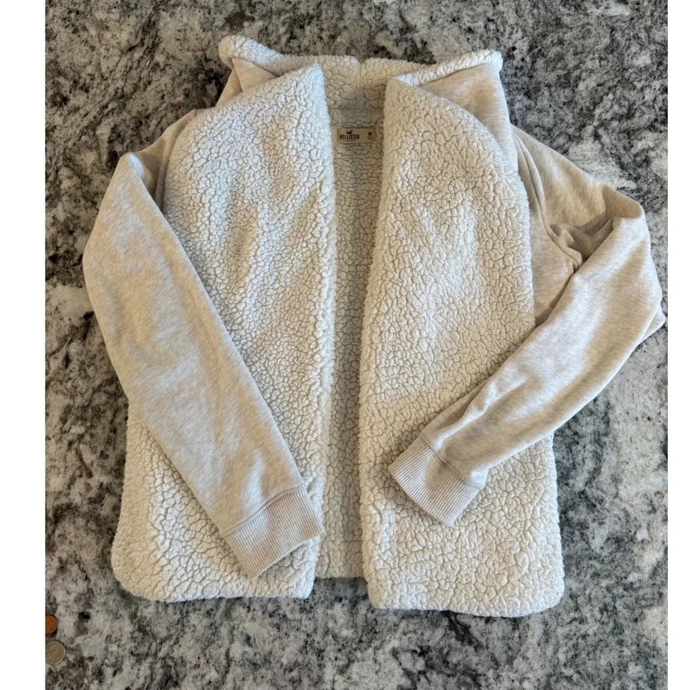 Hollister Womens Oatmeal Sherpa Lined Open Front Cardigan‎ Jacket Medium